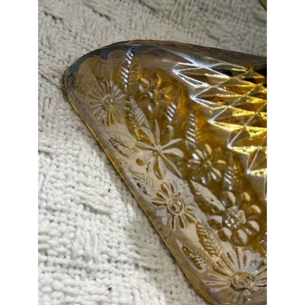Vintage amber Marigold Carnival Glass  Footed Candy Dish 3x6.5in
